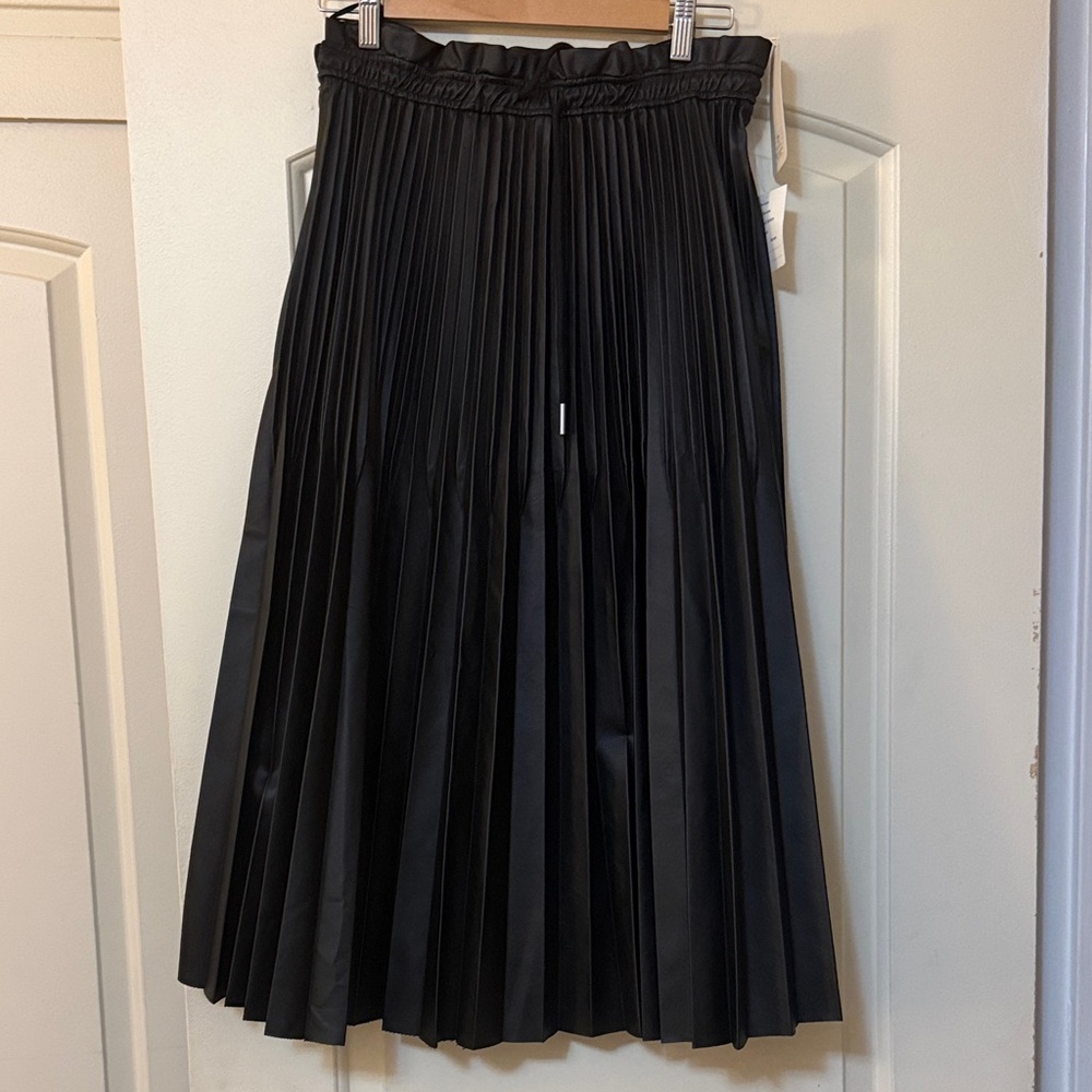 MOTF Faux Leather Black Pleated Midi Skirt